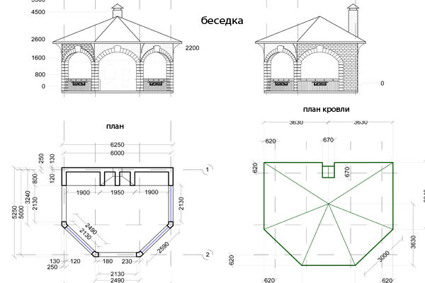 План чертеж беседки